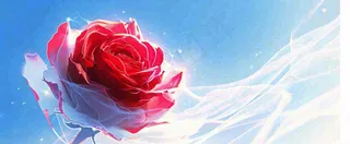 红玫瑰蓝色天空白云唯美，鲜花