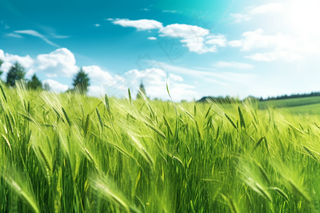 绿色小麦麦田摄影图