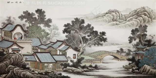 深山闲居图工笔画 深山闲居图工笔画