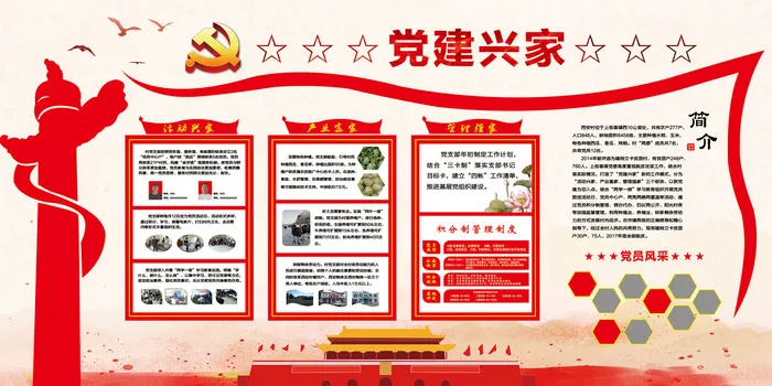 中国风党建文化墙制度展板psd模版下载