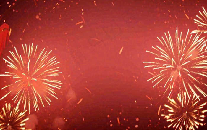 红色喜庆烟花缤纷节日背景，新春新年除夕(1376x864)