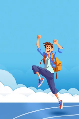 蓝色卡通男孩激励胜利跳跃背景