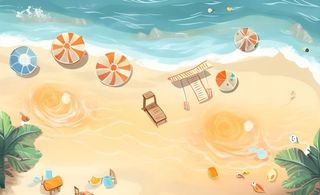 夏日海滩海边浪花海鸥背景