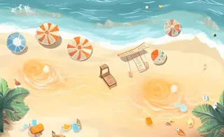 夏日海滩海边浪花海鸥背景