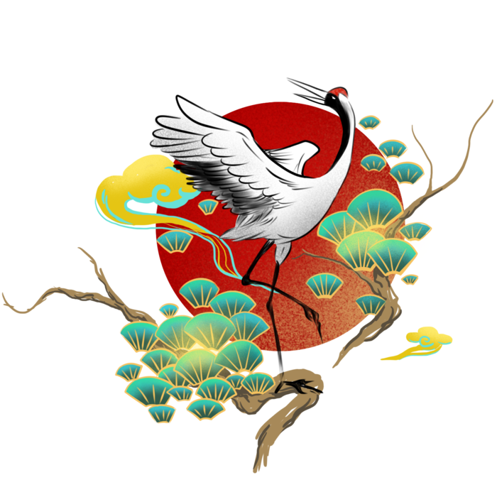 国潮仙鹤插画免扣素材设计素材