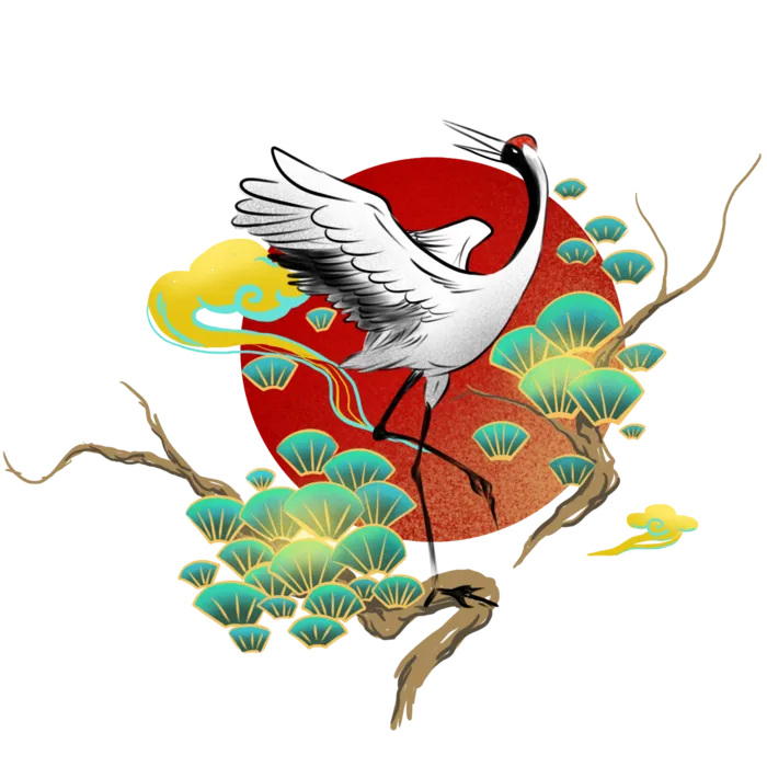 国潮仙鹤插画免扣素材设计素材