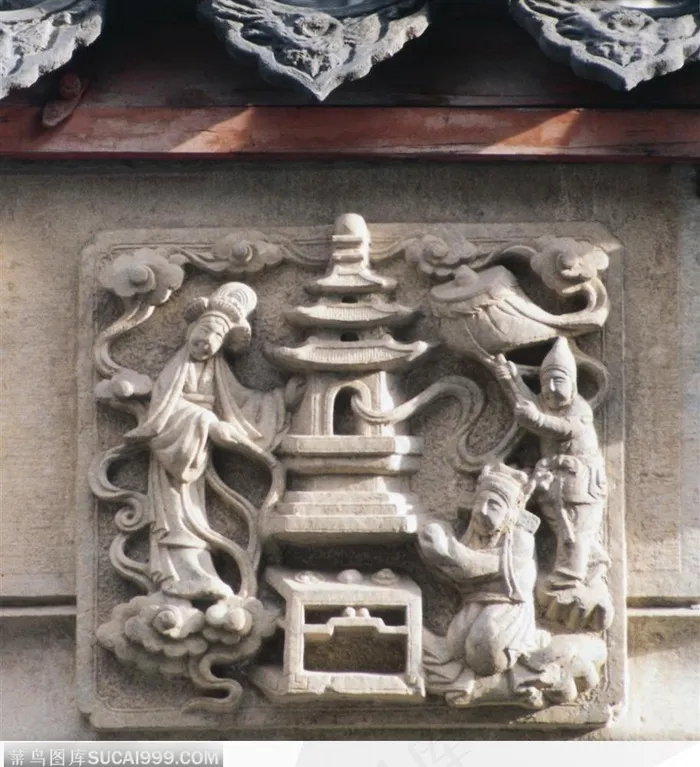 中华石雕-仙人祥云浮雕