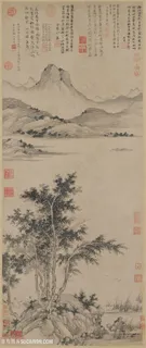 元代画家盛懋作品秋江待渡图国画图片