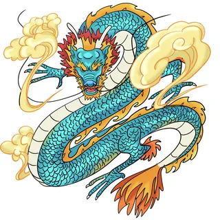 手绘国潮中国风神龙凤凰卡通形象插画装饰元素图案PSD设计素材