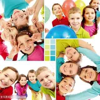 一起玩耍的小女孩小男孩儿童图片