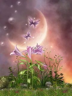 卡通梦幻童话百合蝴蝶背景素材 卡通梦幻童话百合蝴蝶背景素材