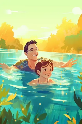 父子夏日游泳运动