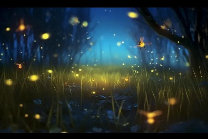 夜晚萤火虫草丛背景(1344x896)