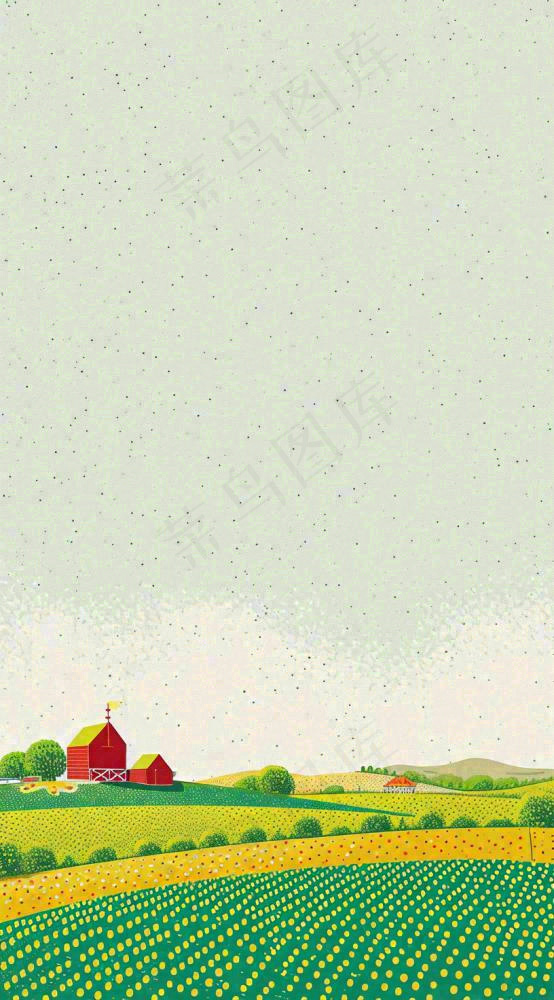清新山脉草坪点线面扁平屋子树木手绘插画(816x1472)