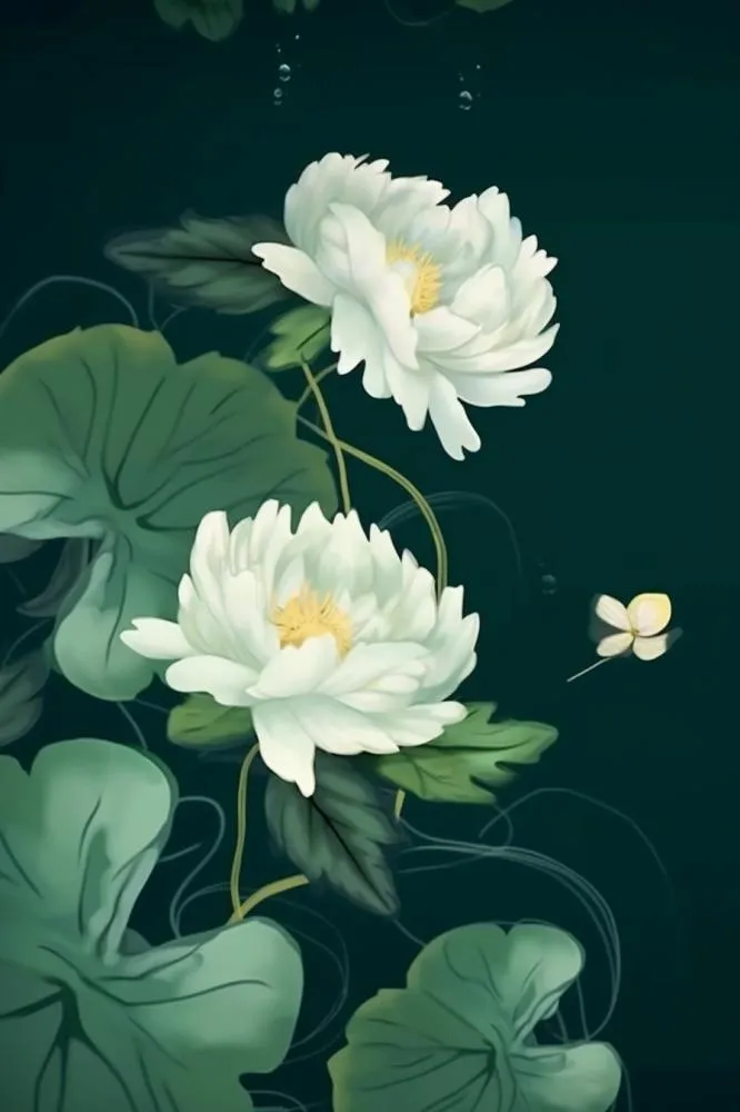 墨绿色荷花荷叶国风背景(896x1344)