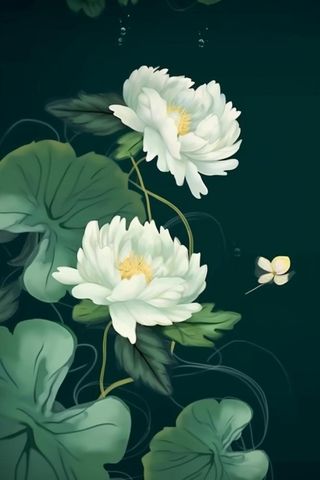 墨绿色荷花荷叶国风背景