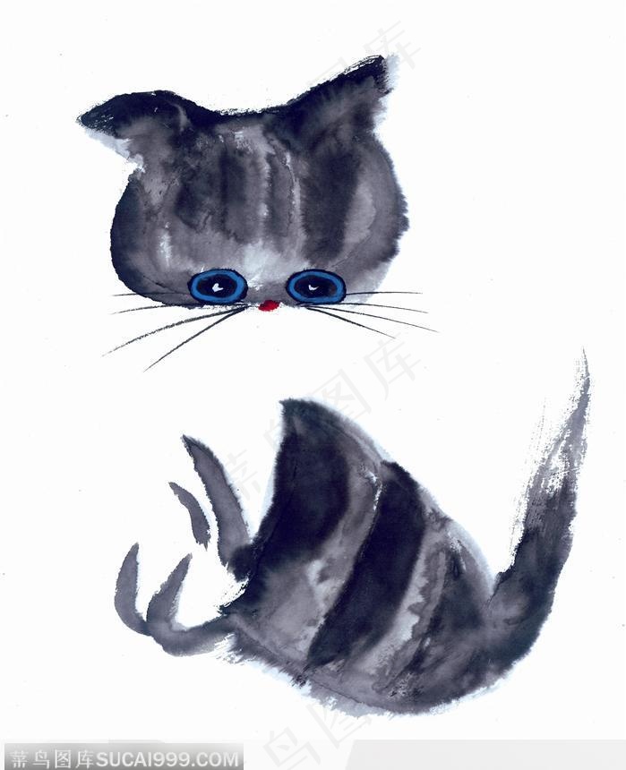 水墨画粗狂的猫