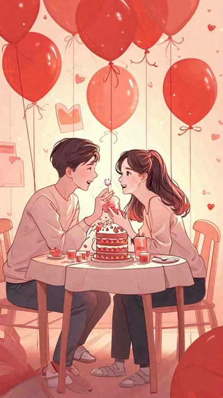 甜蜜情人节情侣爱情陪伴，爱心520温馨