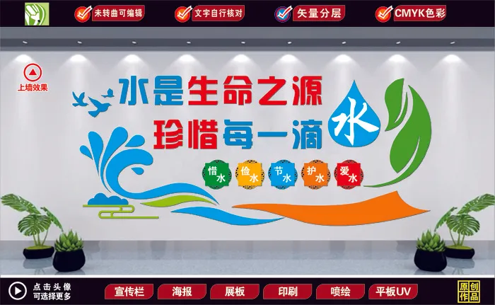 珍惜水资源造型墙cdr矢量模版下载