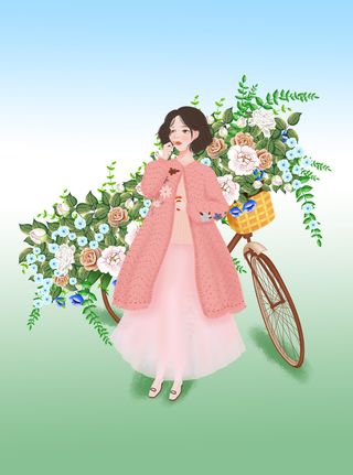 春天美女小清新插画