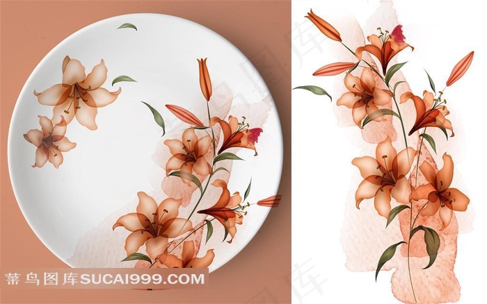 时尚花卉图案碟子素材