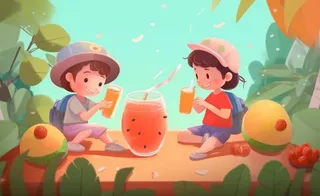 孩子们水果饮料玩耍背景