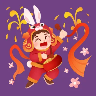 手绘2023兔年新年卡通兔子形象IP插画元素PSD设计素材png图案