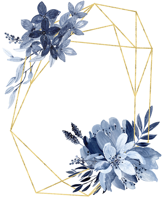 海军蓝金线水彩花卉素材