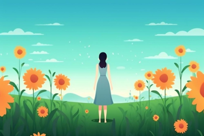 向日葵太阳花从女孩背景