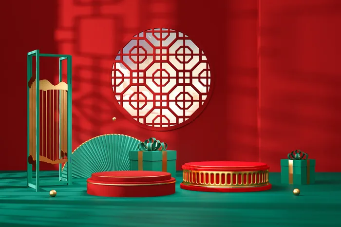 中国风古典喜庆C4D背景图3D国潮场景促销活动海报PSD设计素材模板psd模版下载