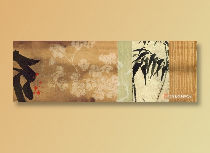 复古花纹竹子艺术插画