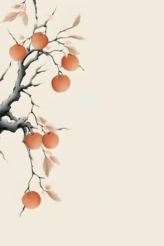 柿子水果枝叶国风背景