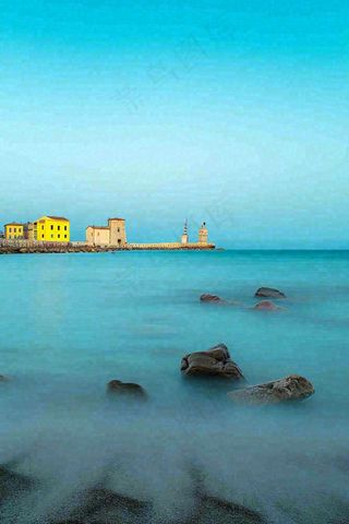 夏日海边海景蓝色清新海水游玩度假，大暑小暑