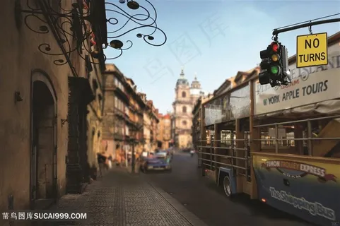 街道欧式建筑风景画高清背景图片