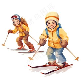 滑雪儿童卡通插画免抠