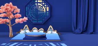 中国风国潮电商促销首页海报C4D背景图3D场景立体设计PSD素材模板