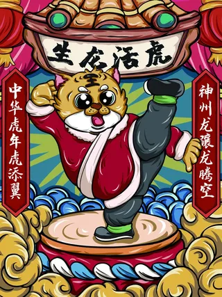 虎年中国风萌虎插画