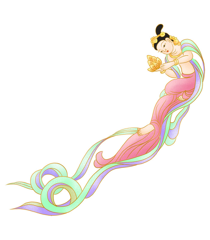 手绘国潮中国风古代敦煌神话飞天仙女美女古装人物插画PSD素材psd模版下载