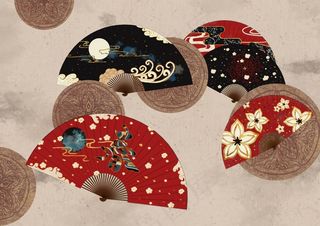 国潮鎏金复古烫金国风孔雀仙鹤装饰画素材PSD