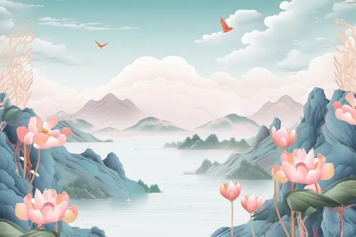 水墨山水风景国风荷花背景(1344x896)