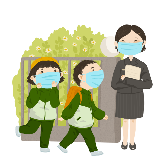 戴口罩的学生老师开学了