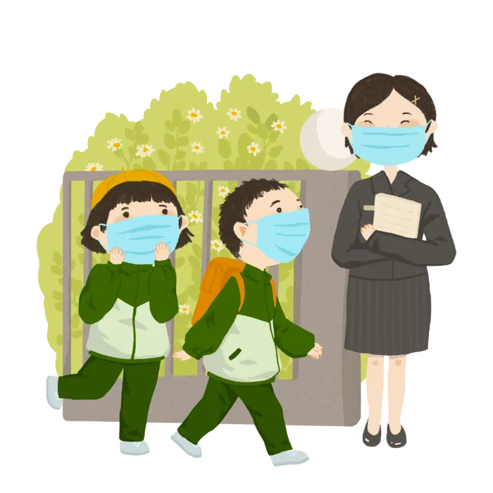戴口罩的学生老师开学了