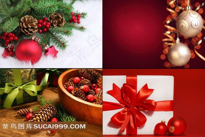 大红色圣诞节装饰球松果素材高清图片