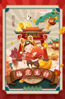 迎新年新年海报虎年海报2022虎年大吉虎年
