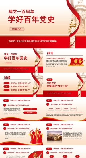 党政学好百年史建党100周年ppt模板预览图