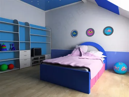 蓝色系儿童房室内装修效果高清图片
