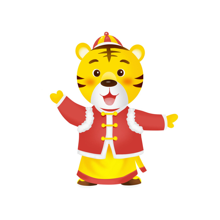 手绘2022虎年新年春节卡通老虎形象IP插画元素PSD设计素材图案