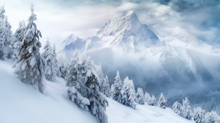 冬日雪景森林山脉摄影图
