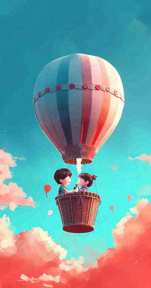 游玩旅行城市卡通热气球，欢乐儿童节(800x1520)