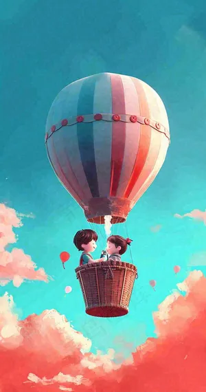 游玩旅行城市卡通热气球，欢乐儿童节